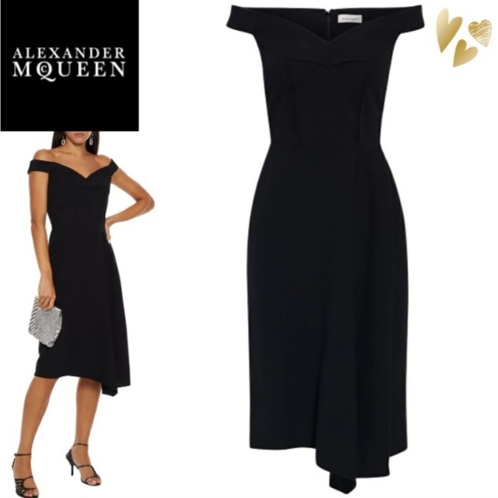 Alexander McQueen Women's Black Wool Crepe Midi Dress Size 42